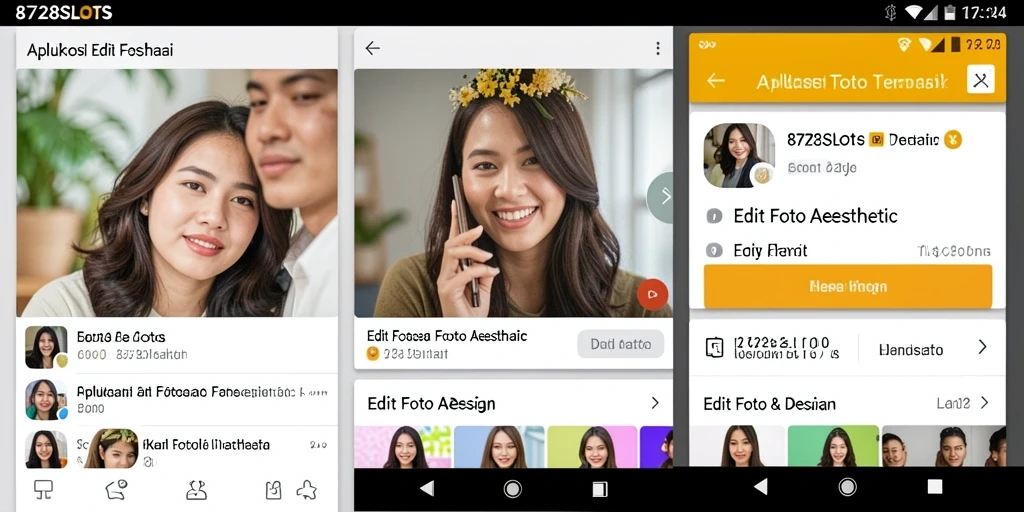 Antarmuka menarik aplikasi 8728SLOTS untuk editing foto aesthetic.