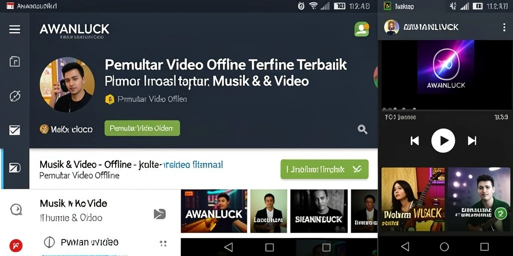 Tampilan antarmuka pengguna AWANLUCK untuk memutar video offline.