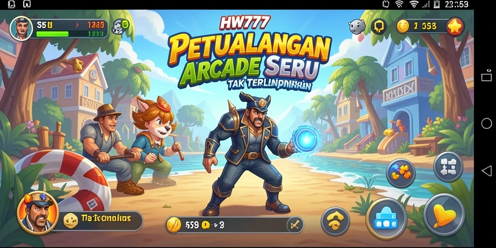 Tampilan antarmuka seru dari game Arcade HW777.