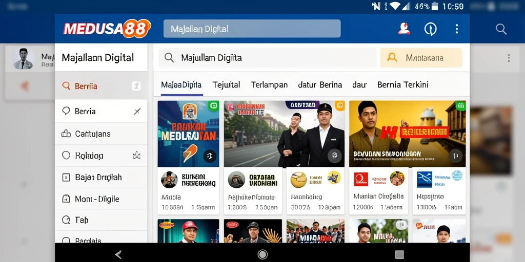 Antarmuka utama MEDUSA88 menampilkan berita terbaru dan menarik.